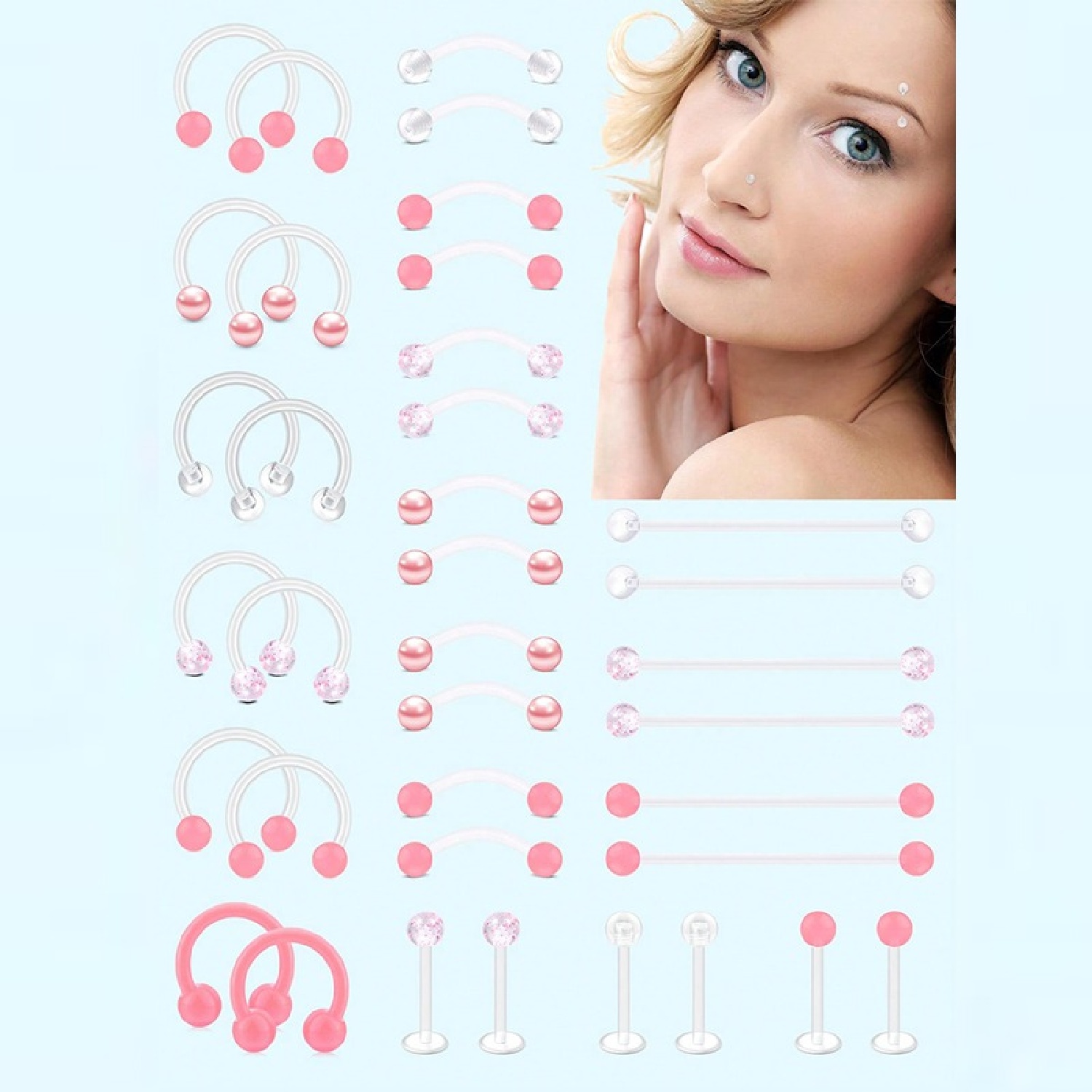 Body Jewelry Vertical Labret - 12pcs transparente rosa industrial perforación joyería