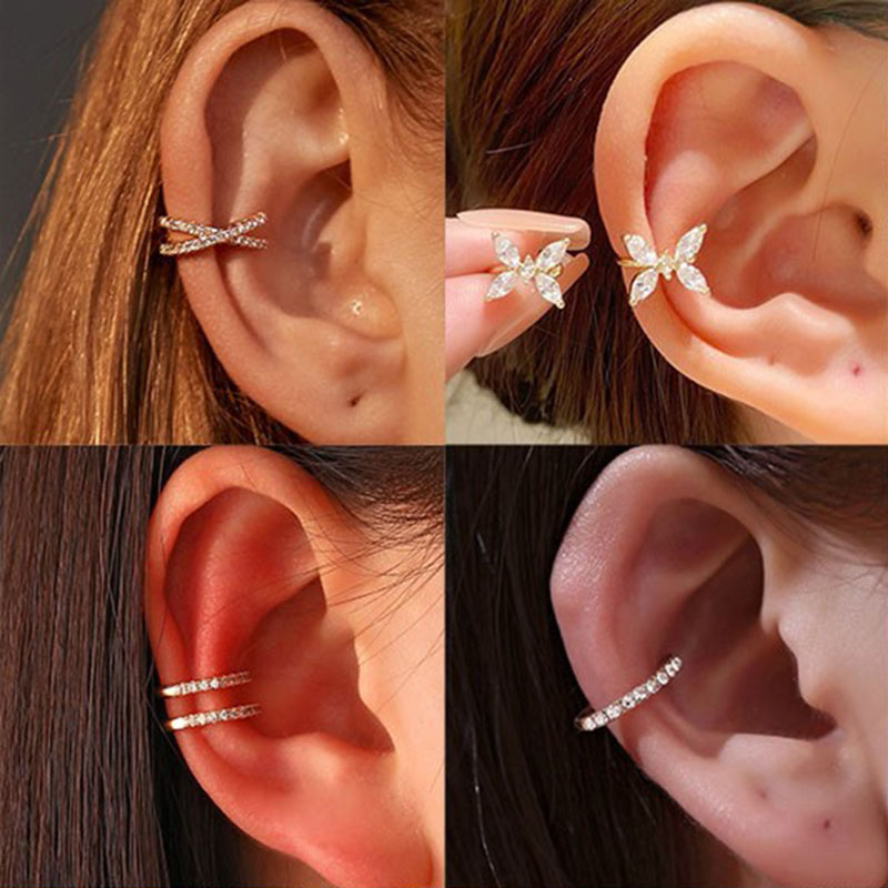 Body Jewelry Ear - Pendientes de clip de cristal coreanos