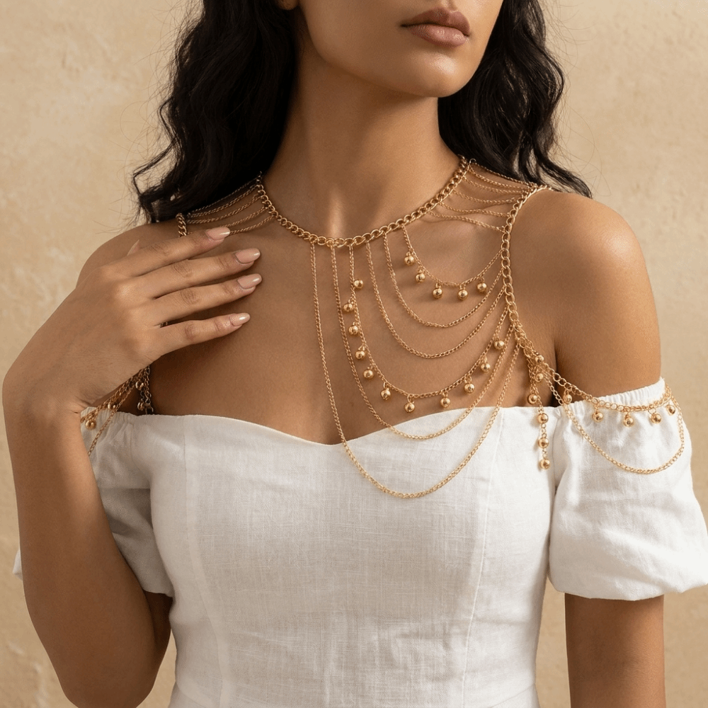 Body Jewelry Hot - Cadena de hombro con borlas multicapa